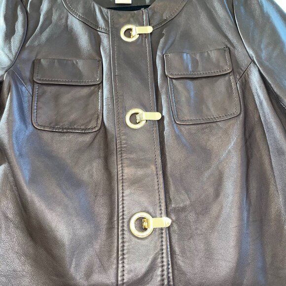 Michael Kors Deep Brown Genuine Leather 3/4 Sleeve Jacket Size Large - Picture 2 of 14